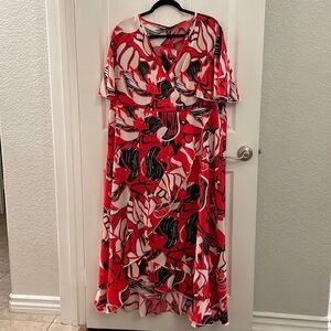 SHEIN Curve Ruffle Faux Wrap V-neck Dress